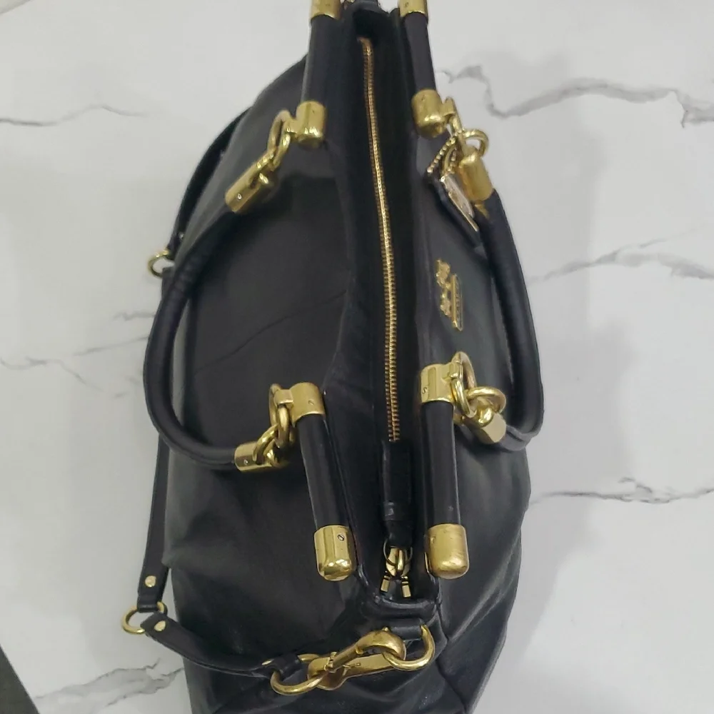 Coach Black Leather Madison Pinnacle Carrie Satchel - Picture 10 of 17
